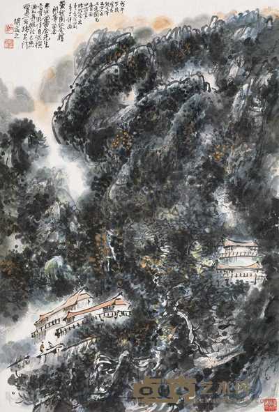胡定元 丹枫秋色 立轴 67.5×46cm